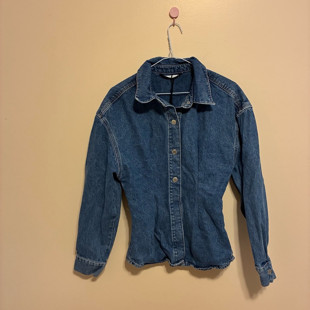 Zara Denim Shirt Jacket in Vintage Inspired Blue Denim Size Medium - Picture 4 of 8